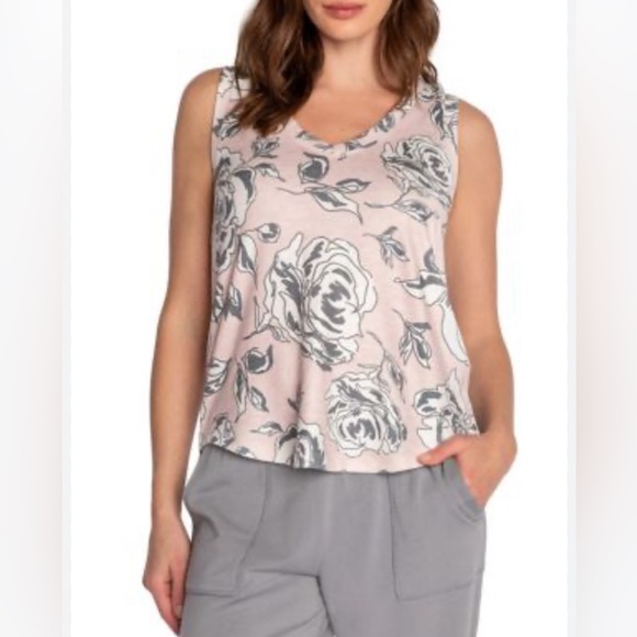 PJ Salvage Cinema‎ Floral Tank Top Size Medium Pink Loungewear Pajama  NWT - Picture 1 of 10